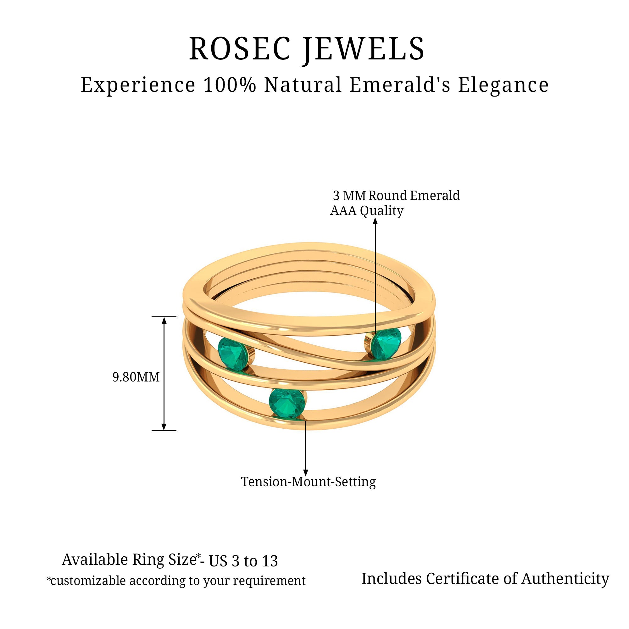 Emerald Contemporary Cocktail Ring in Split Shank Emerald - ( AAA ) - Quality - Rosec Jewels