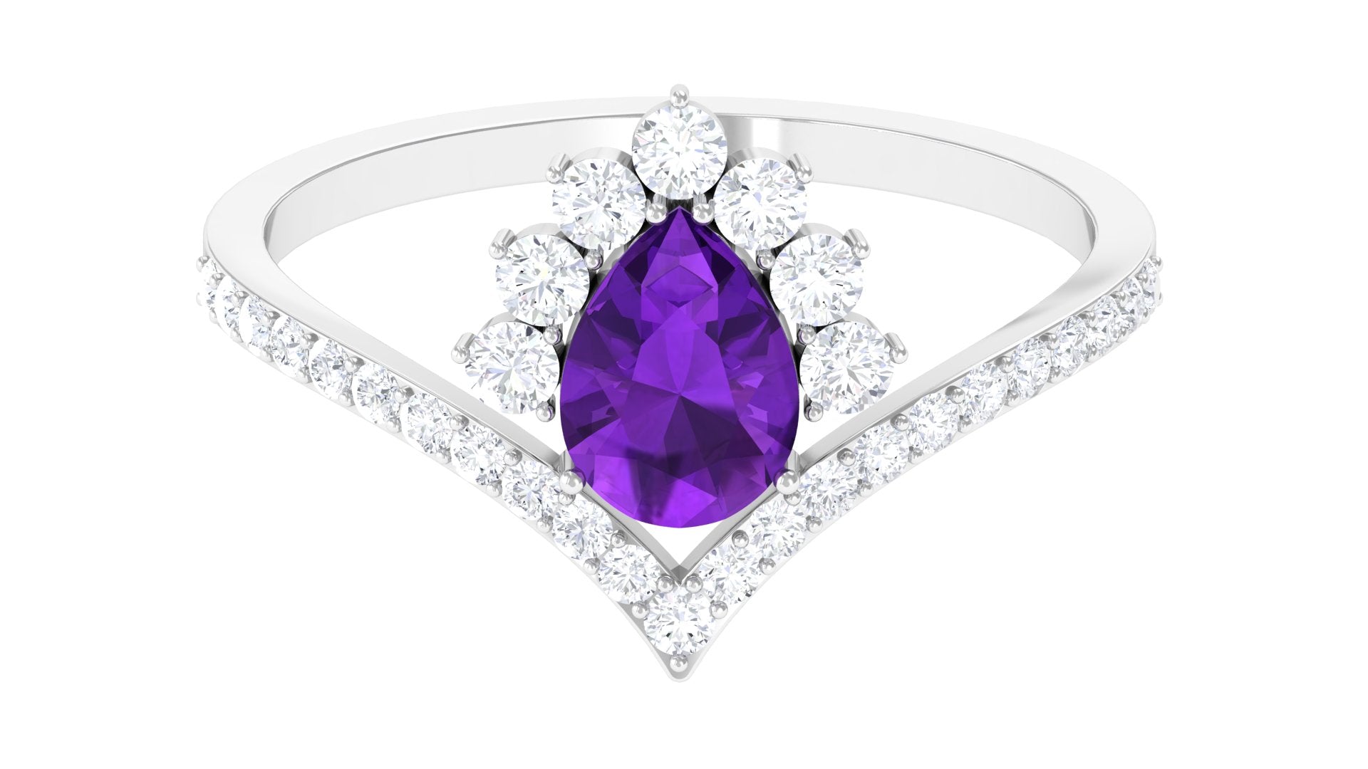 Pear Amethyst and Diamond Designer Ring Amethyst - ( AAA ) - Quality - Rosec Jewels