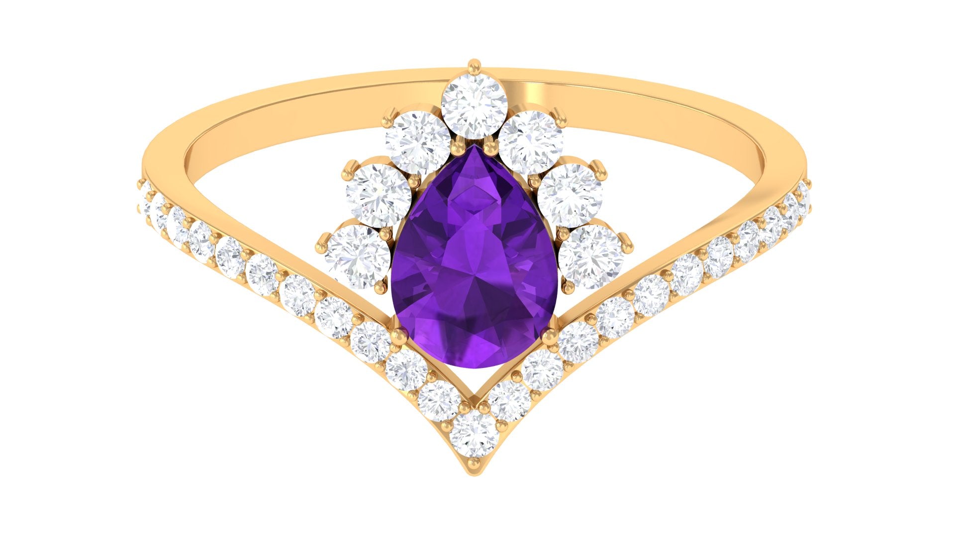 Pear Amethyst and Diamond Designer Ring Amethyst - ( AAA ) - Quality - Rosec Jewels