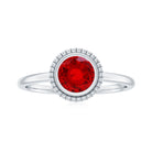 Round Lab-Created Ruby Solitaire Gold Ring in Bezel Setting Lab Created Ruby - ( AAAA ) - Quality - Rosec Jewels