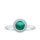 Round Lab-Created Emerald Solitaire Gold Ring in Bezel Setting Lab Created Emerald - ( AAAA ) - Quality - Rosec Jewels