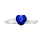 Certified Lab Grown Blue Sapphire Minimal Heart Solitaire Promise Ring Lab Created Blue Sapphire - ( AAAA ) - Quality - Rosec Jewels