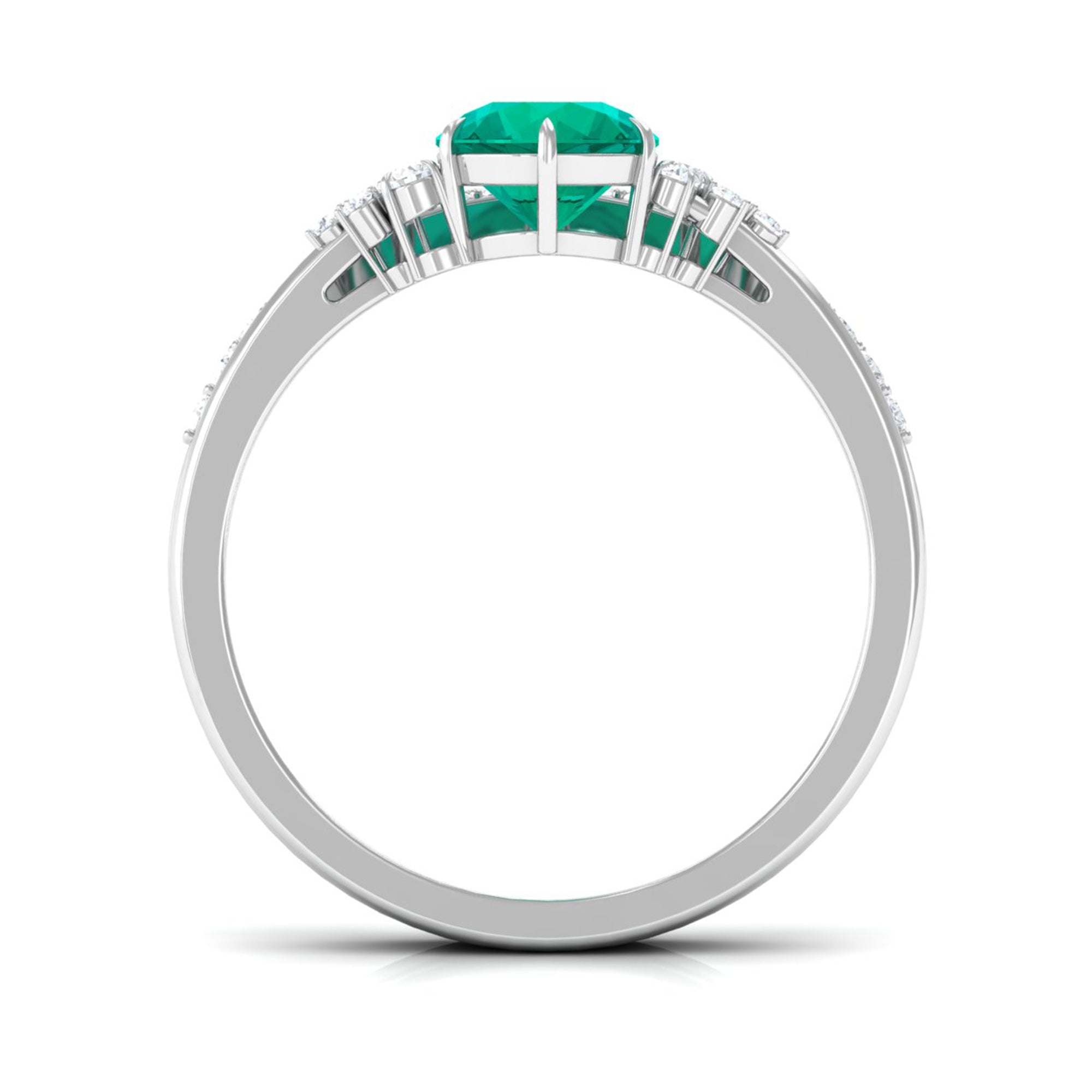 Minimal Emerald and Diamond Bridal Ring Set Emerald - ( AAA ) - Quality - Rosec Jewels