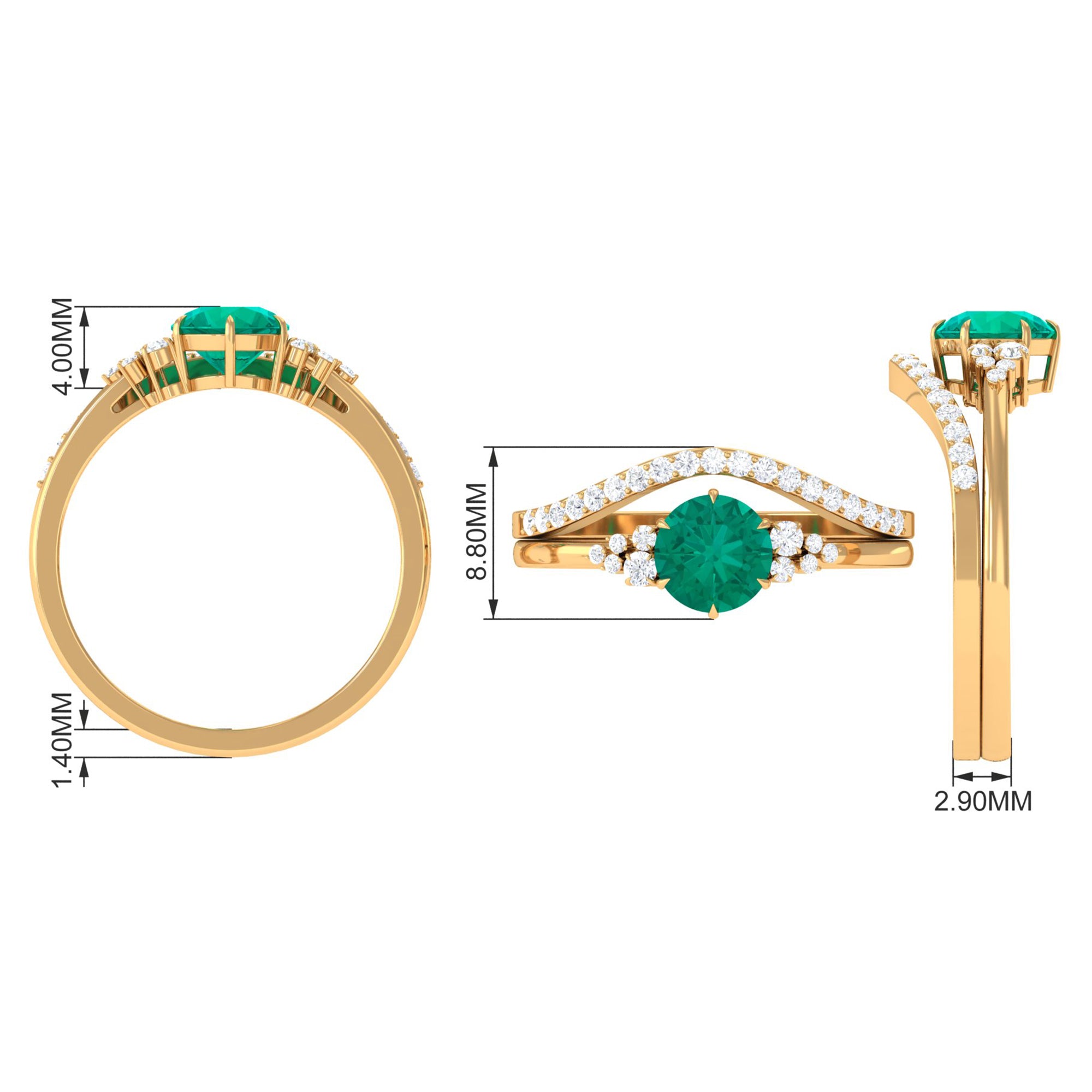 Minimal Emerald and Diamond Bridal Ring Set Emerald - ( AAA ) - Quality - Rosec Jewels