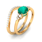 Minimal Emerald and Diamond Bridal Ring Set Emerald - ( AAA ) - Quality - Rosec Jewels