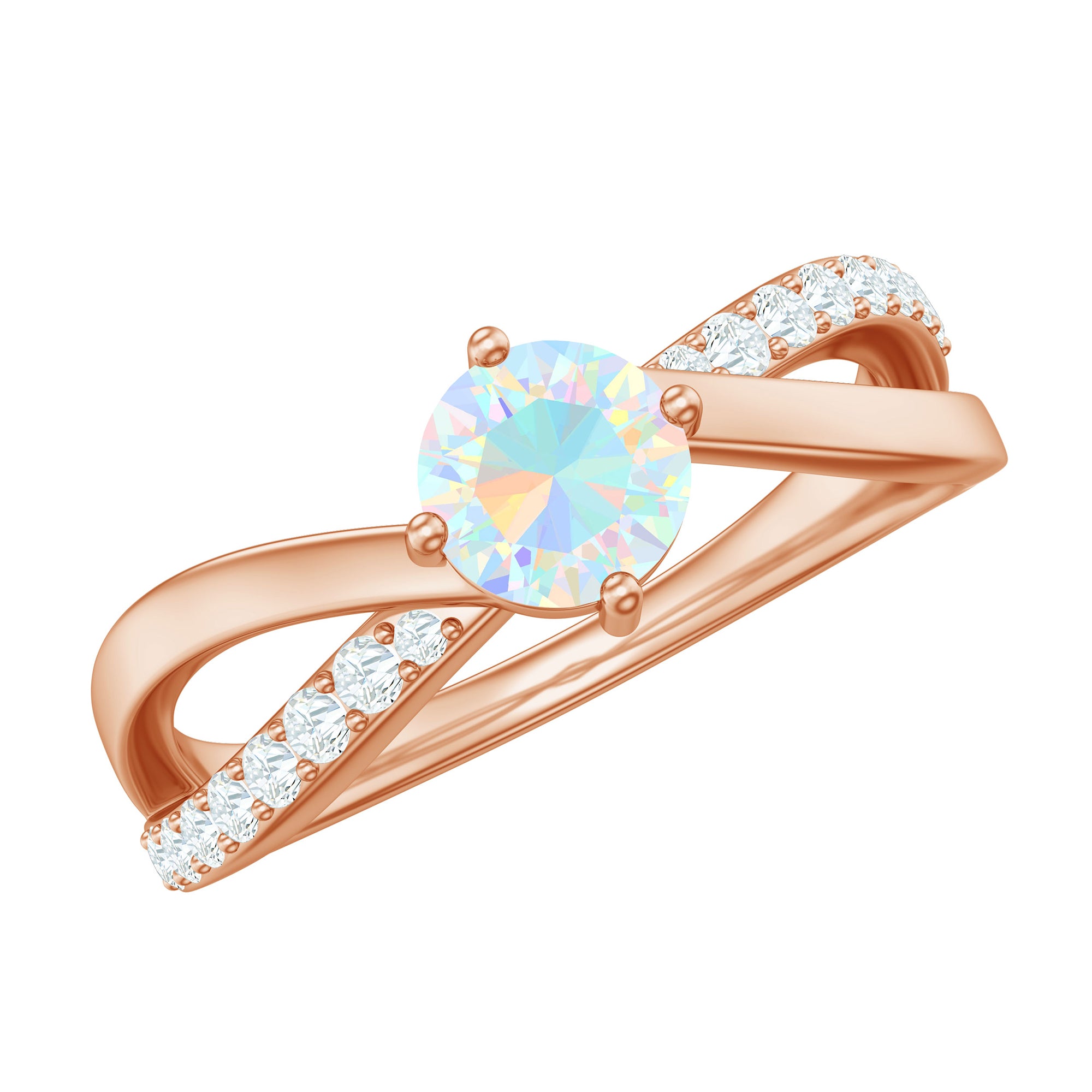 1/2 CT Ethiopian Opal Solitaire and Diamond Infinity Ring Ethiopian Opal - ( AAA ) - Quality - Rosec Jewels