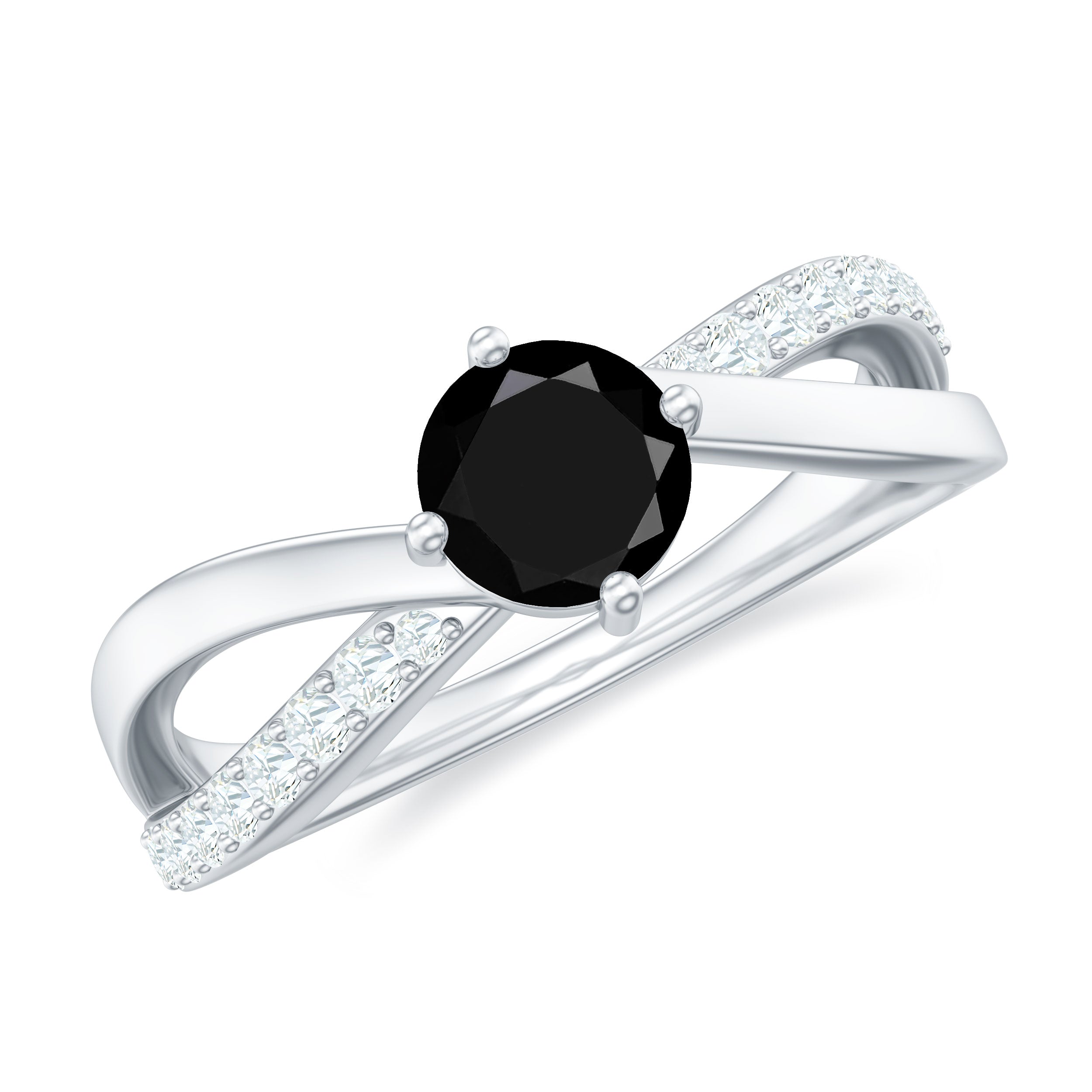 0.50 CT Black Onyx Solitaire and Diamond Infinity Ring Black Onyx - ( AAA ) - Quality - Rosec Jewels