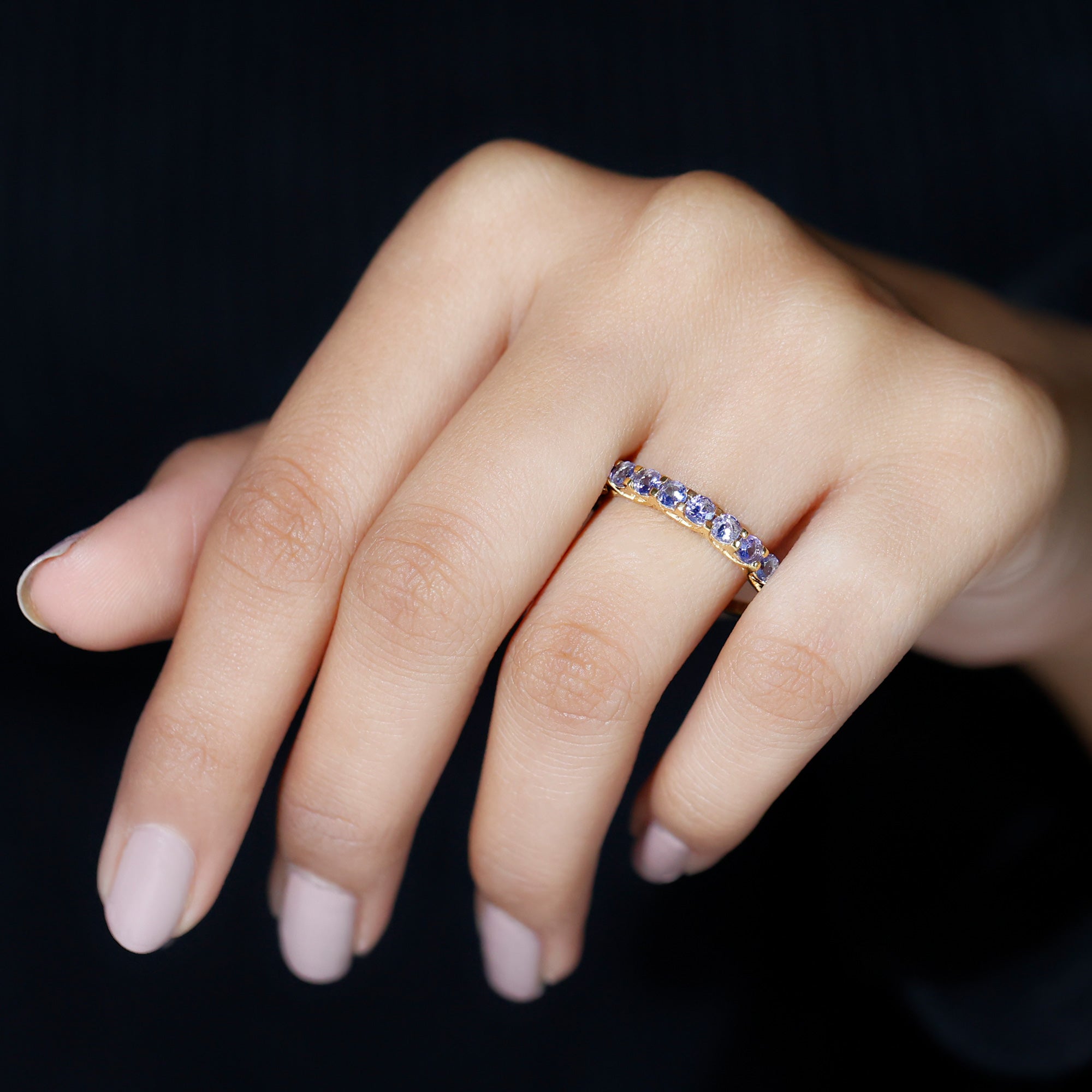 Trellis Set Round Tanzanite Half Eternity Band Ring Tanzanite - ( AAA ) - Quality - Rosec Jewels