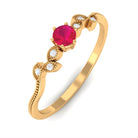 Leaf Inspired Ruby Solitaire Promise Ring with Diamond Ruby - ( AAA ) - Quality - Rosec Jewels