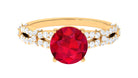 Solitaire Created Ruby and Diamond Crisscross Engagement Ring Lab Created Ruby - ( AAAA ) - Quality - Rosec Jewels