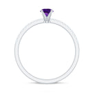 Round Amethyst Solitaire Engagement Ring with Diamond Amethyst - ( AAA ) - Quality - Rosec Jewels