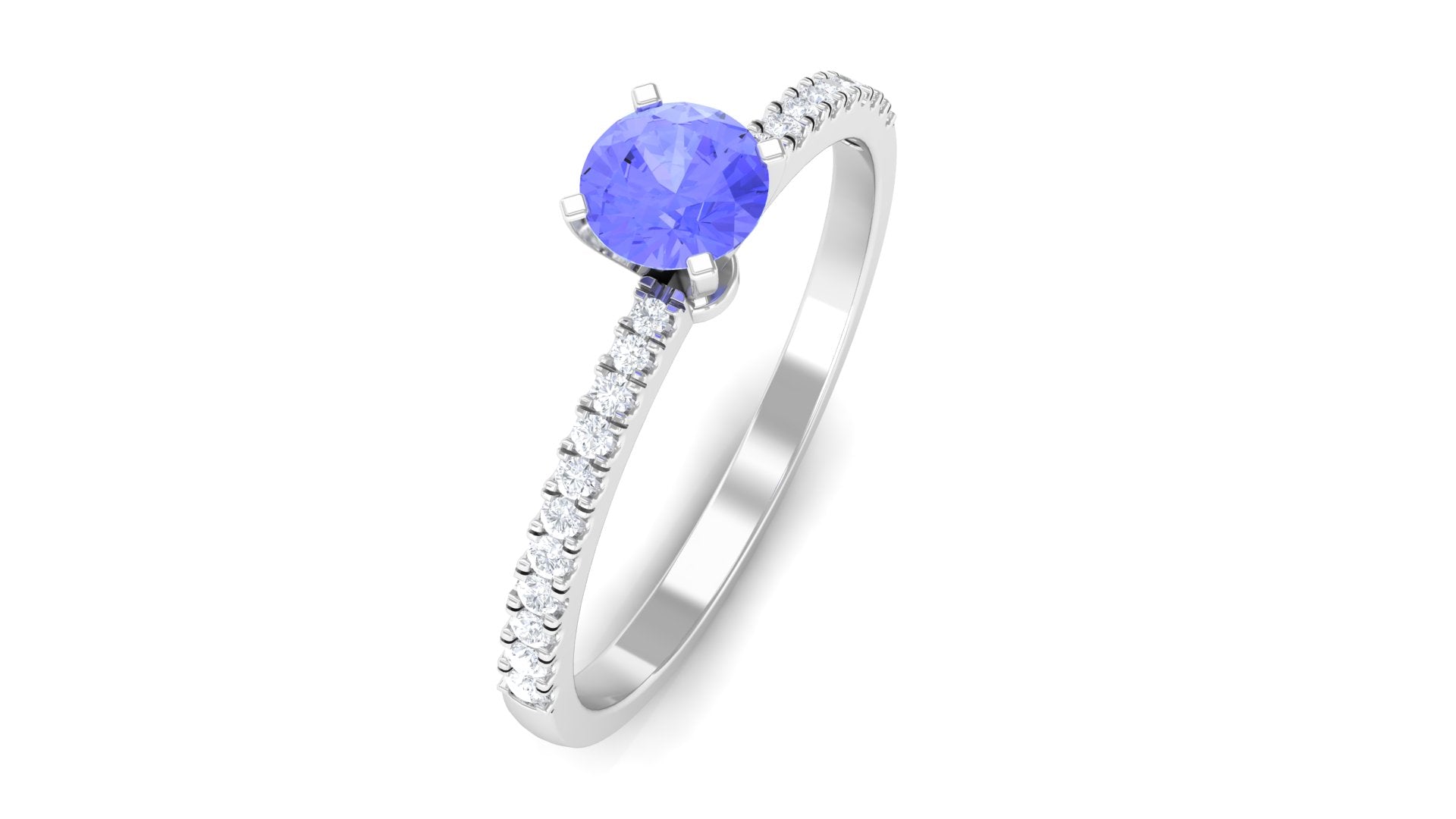 Tanzanite Solitaire Ring with Diamond Side Stones Tanzanite - ( AAA ) - Quality - Rosec Jewels