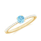 Natural Aquamarine Solitaire Ring with Diamond Side Stones Aquamarine - ( AAA ) - Quality - Rosec Jewels