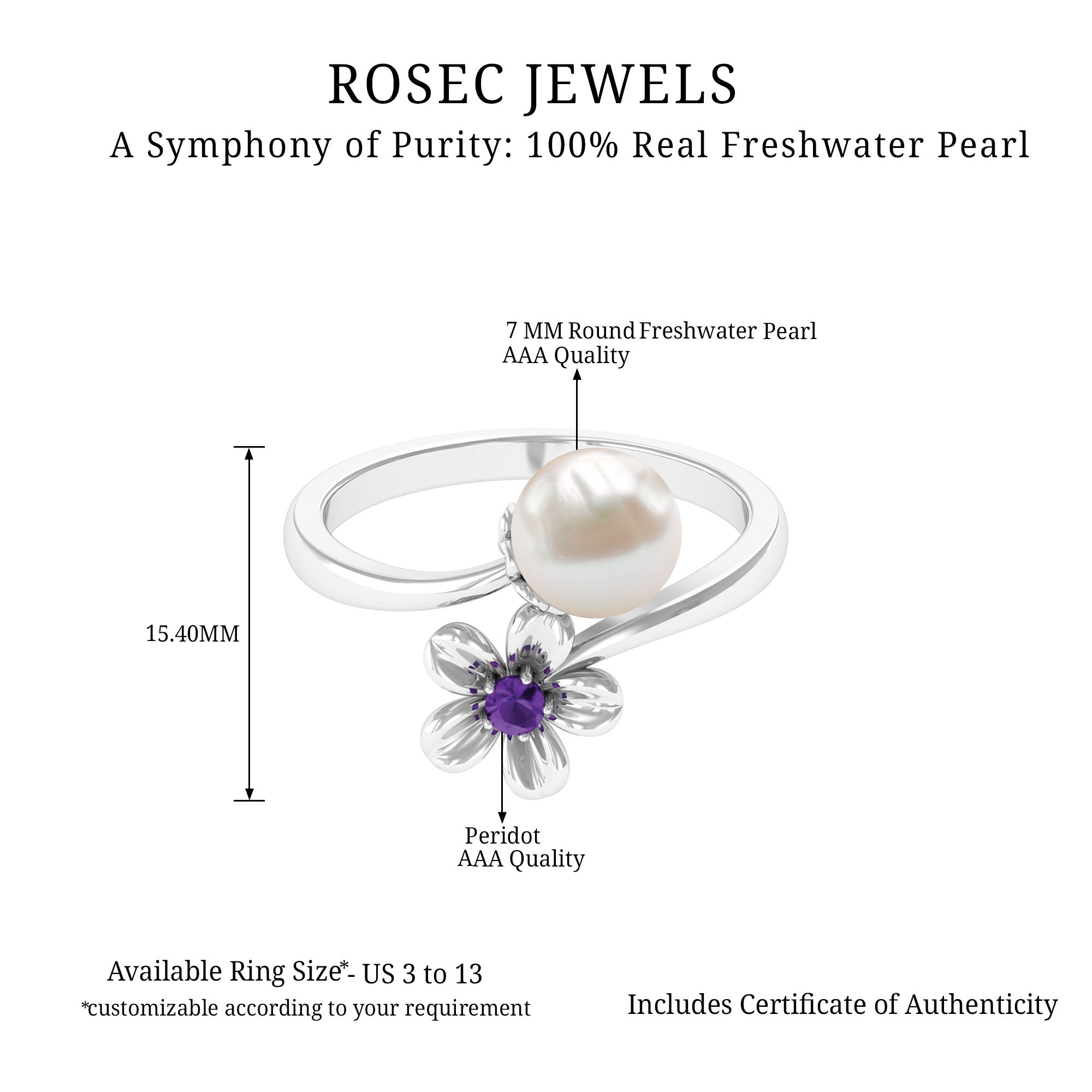 Freshwater Pearl and Amethyst Floral Toi Et Moi Ring Amethyst - ( AAA ) - Quality - Rosec Jewels