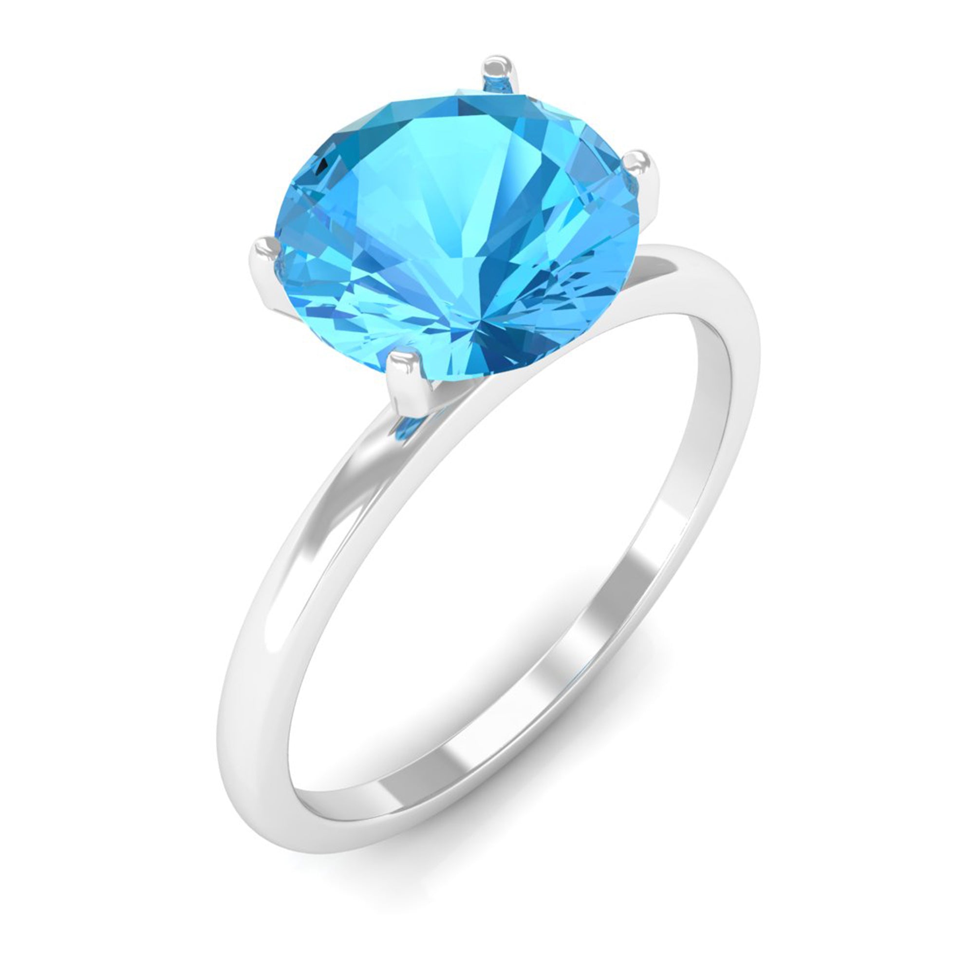 2 CT Round Cut Swiss Blue Topaz Solitaire Engagement Ring Swiss Blue Topaz - ( AAA ) - Quality - Rosec Jewels