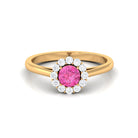 Floral Pink Sapphire Engagement Ring with Diamond Halo Pink Sapphire - ( AAA ) - Quality - Rosec Jewels