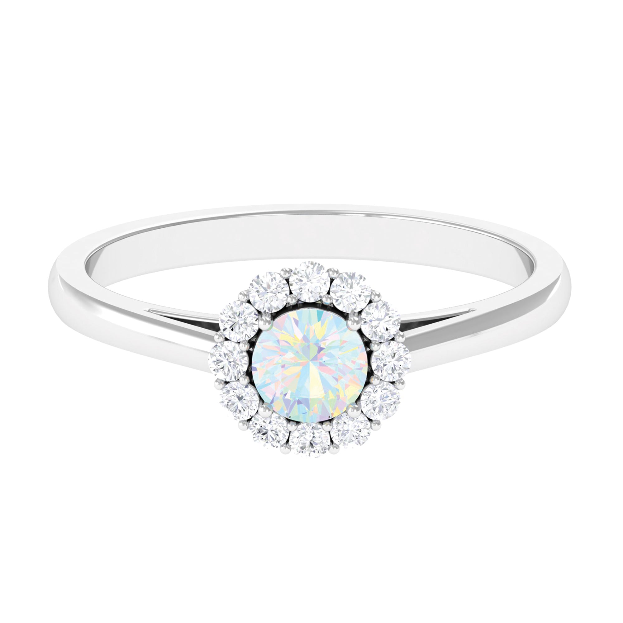 1 CT Ethiopian Opal and Diamond Floating Halo Engagement Ring Ethiopian Opal - ( AAA ) - Quality - Rosec Jewels