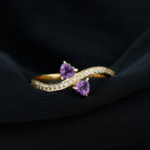 3/4 CT Heart Shape Amethyst Two Stone Engagement Ring with Diamond Amethyst - ( AAA ) - Quality - Rosec Jewels