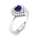 Blue Sapphire Heart and Diamond Double Halo Engagement Ring Blue Sapphire - ( AAA ) - Quality - Rosec Jewels