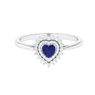 Created Blue Sapphire Heart Engagement Ring with Diamond Double Halo Lab Created Blue Sapphire - ( AAAA ) - Quality - Rosec Jewels