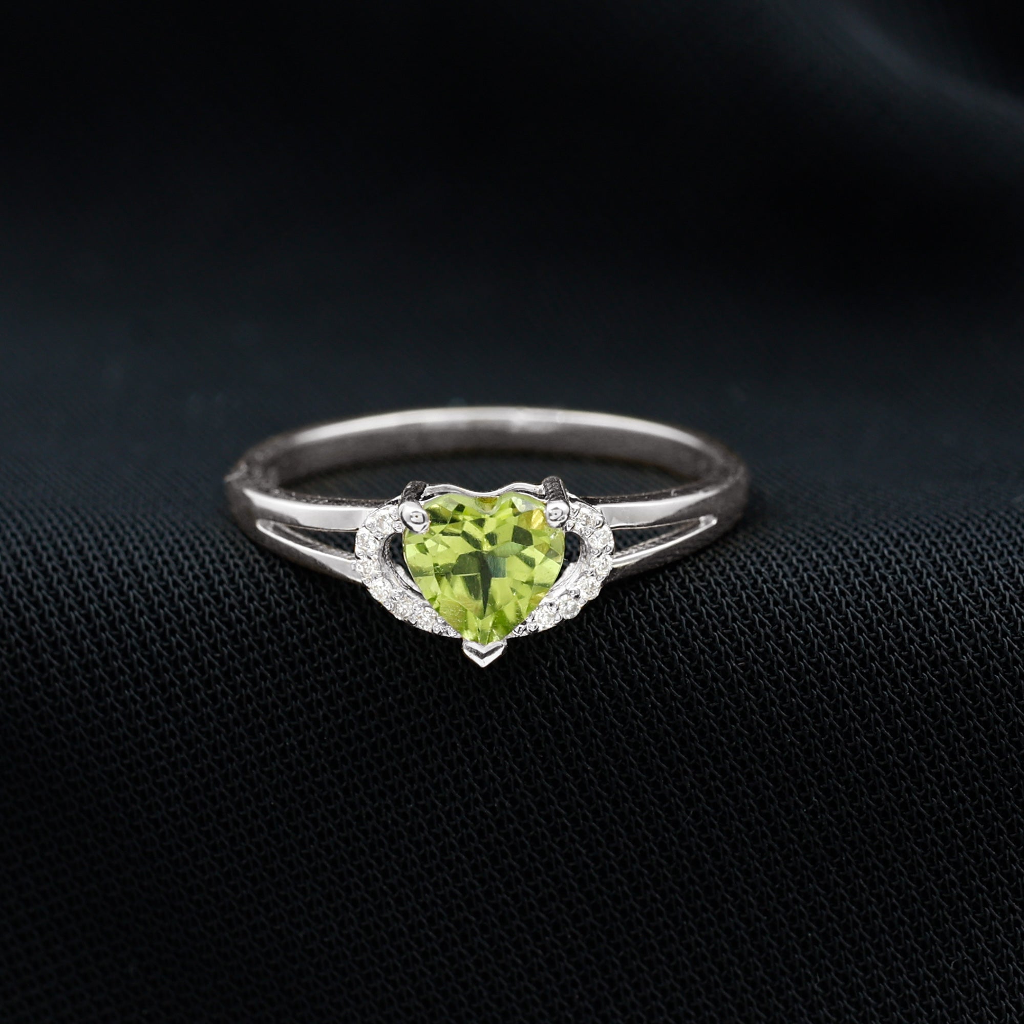 Real Peridot Heart Promise Ring with Diamond Peridot - ( AAA ) - Quality - Rosec Jewels