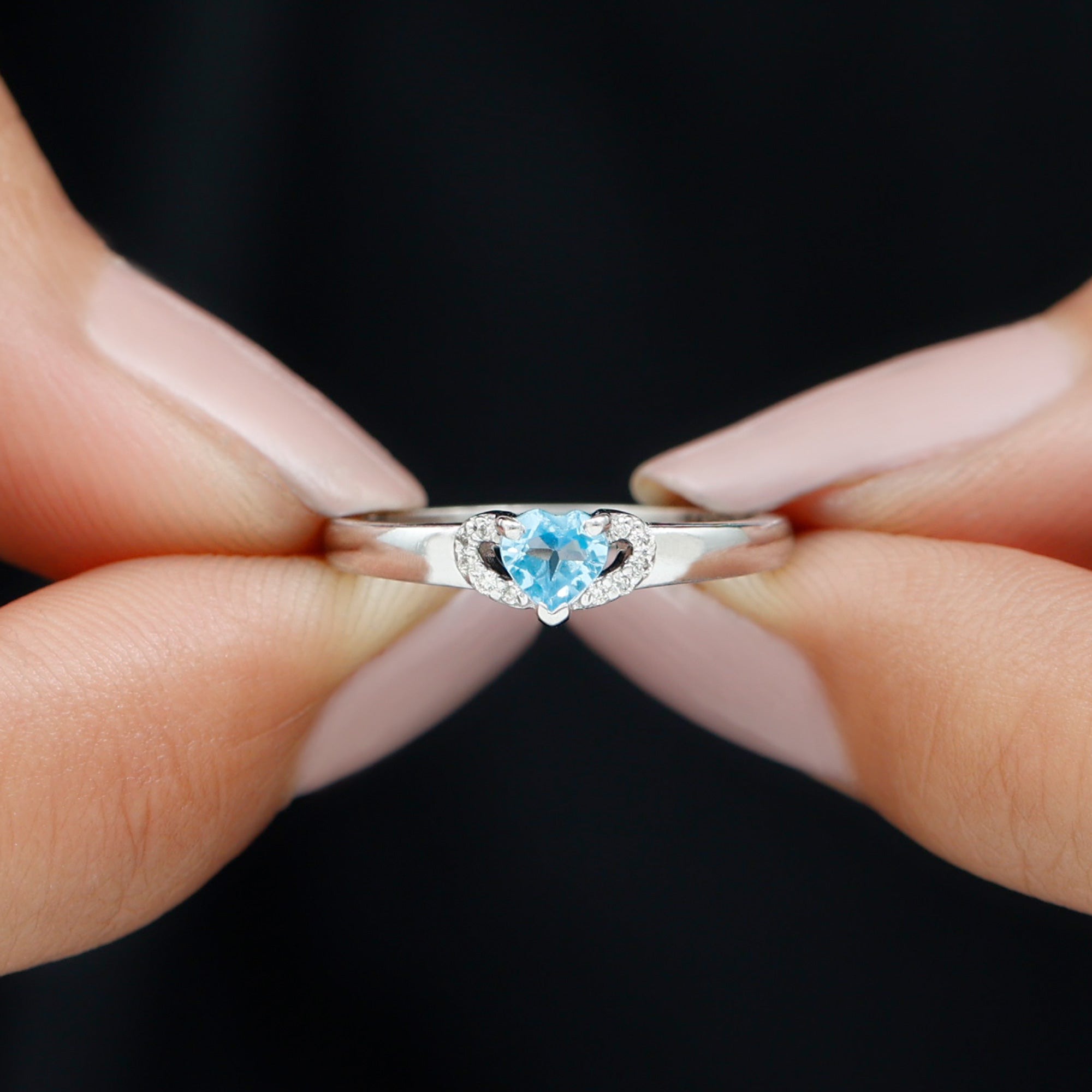 Swiss Blue Topaz Promise Ring With Diamond Swiss Blue Topaz - ( AAA ) - Quality - Rosec Jewels