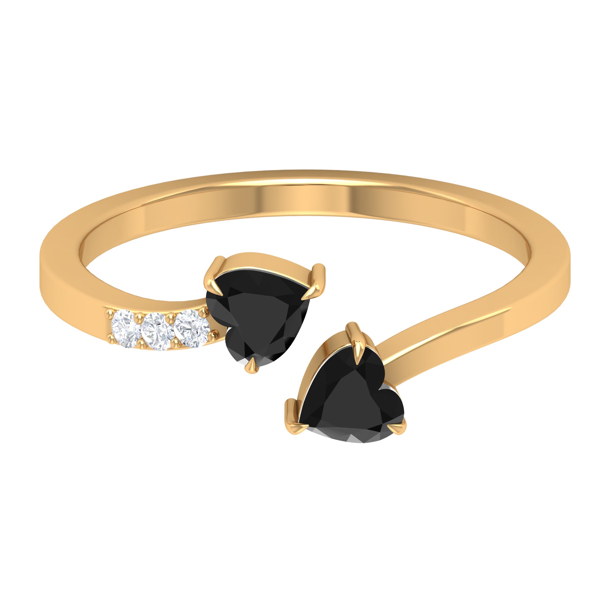 Heart Shape Black Onyx Two Stone Wrap Ring with Diamond Black Onyx - ( AAA ) - Quality - Rosec Jewels