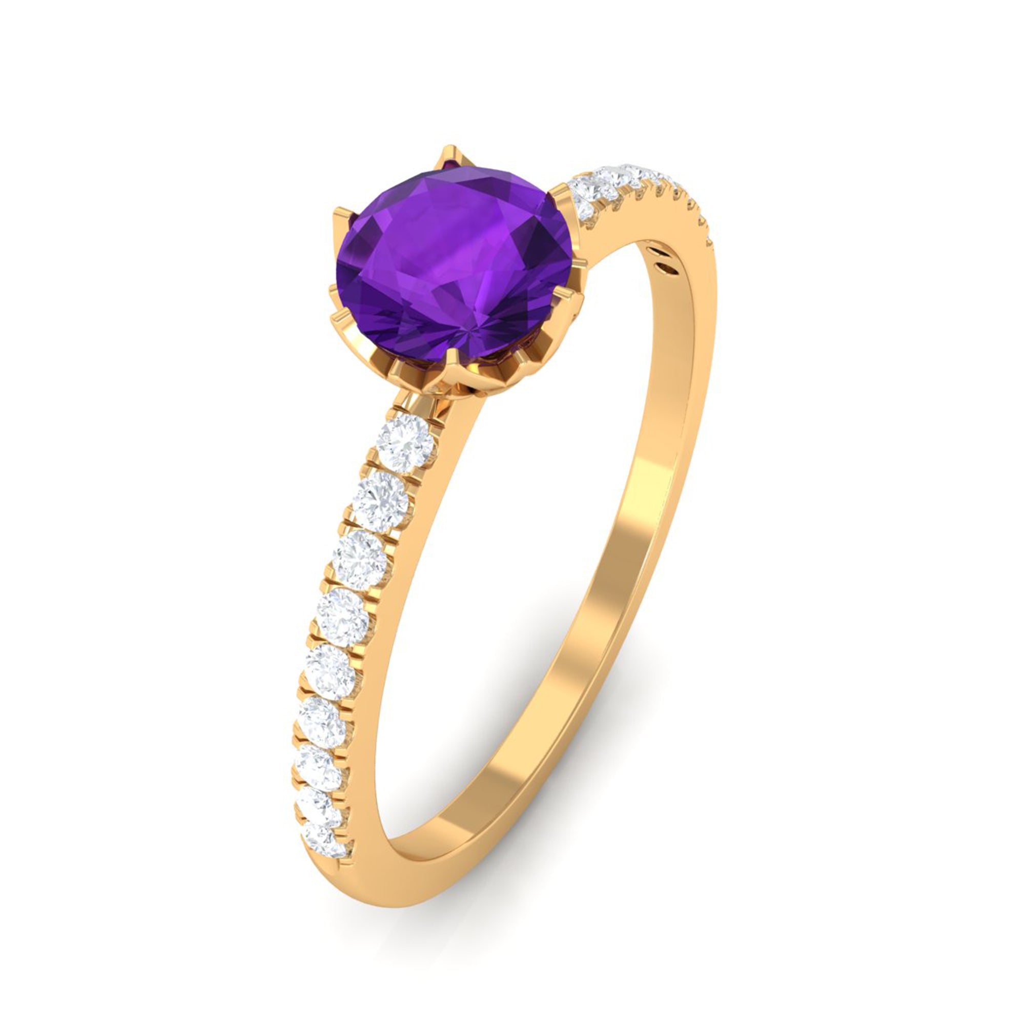 Amethyst and Diamond Solitaire Promise Ring Amethyst - ( AAA ) - Quality - Rosec Jewels