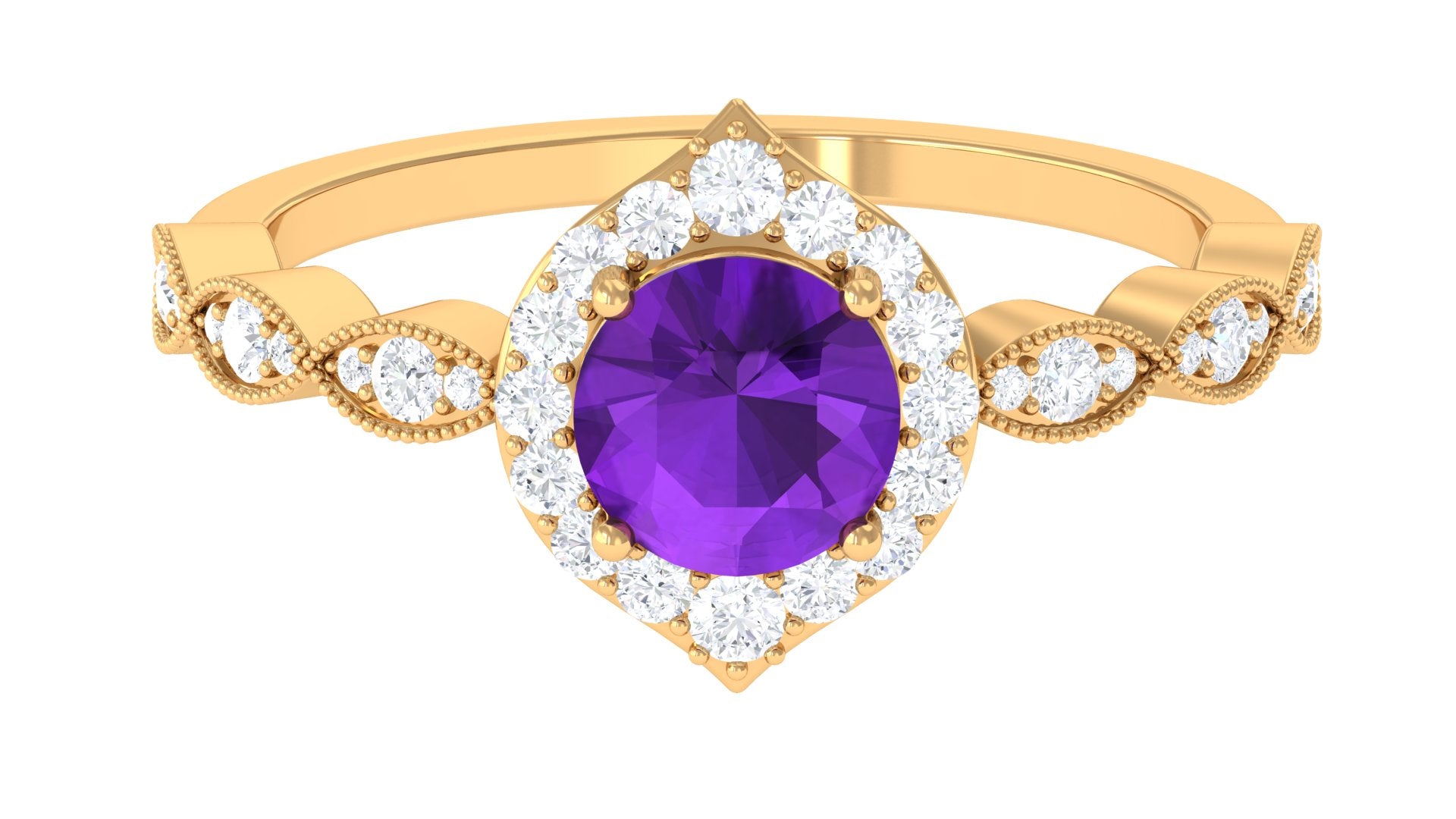 1.75 CT Vintage Amethyst Engagement Ring with Moissanite Accent Amethyst - ( AAA ) - Quality - Rosec Jewels