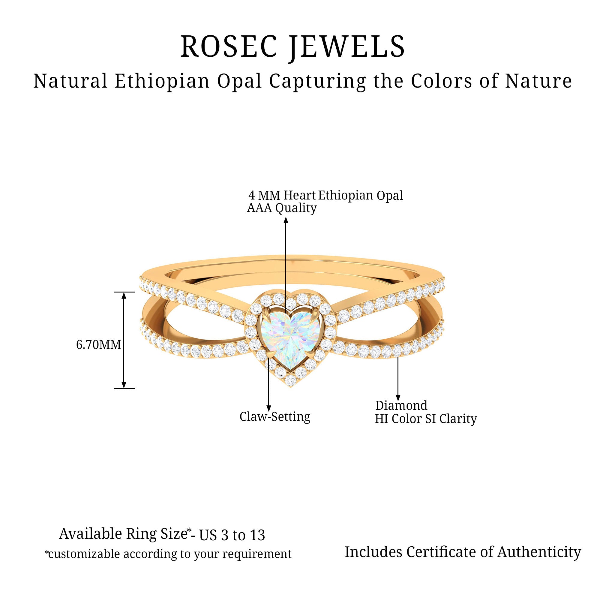 Heart Shape Ethiopian Opal Split Shank Engagement Ring with Diamond Ethiopian Opal - ( AAA ) - Quality - Rosec Jewels