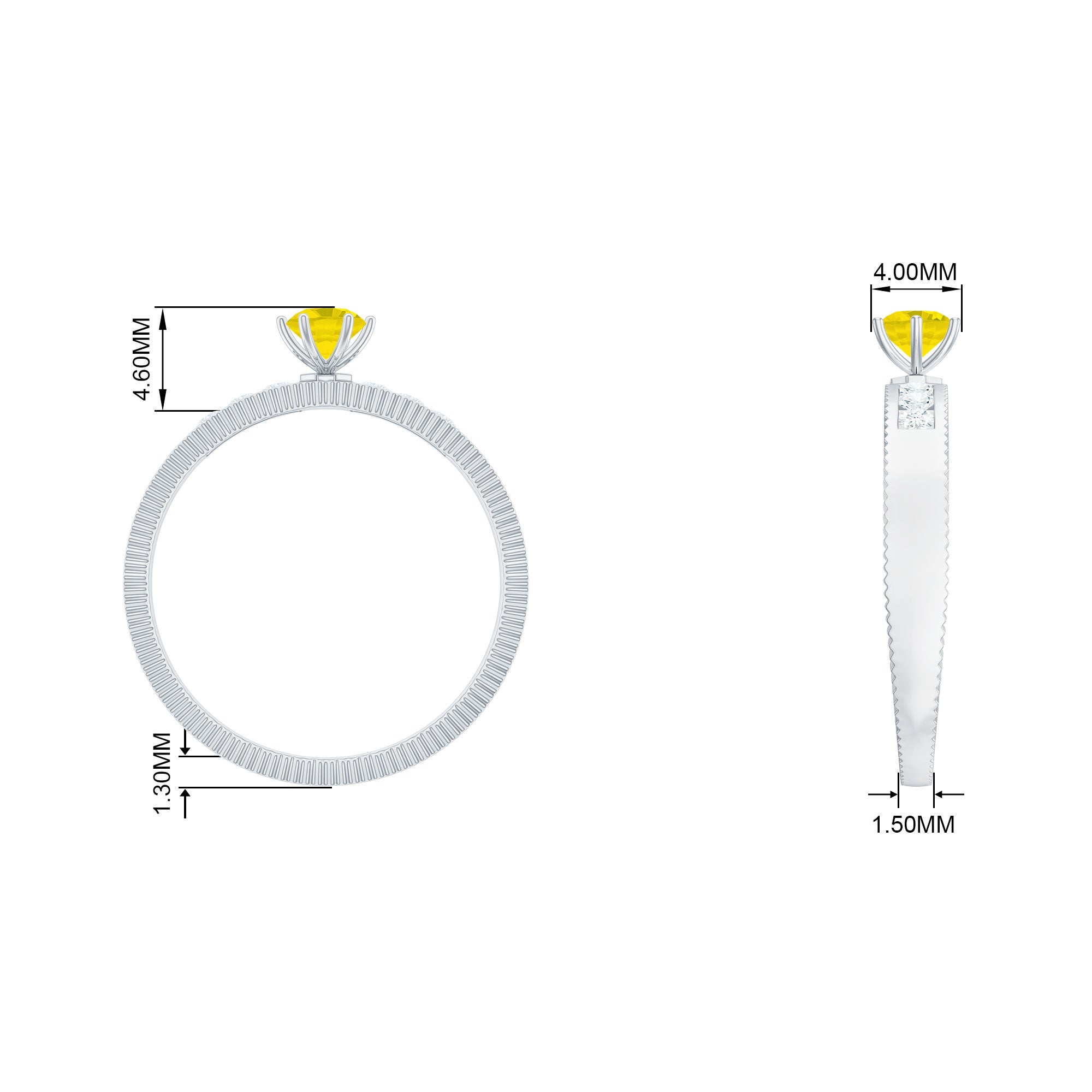 Genuine Yellow Sapphire Solitaire Band Ring with Diamond Yellow Sapphire - ( AAA ) - Quality - Rosec Jewels