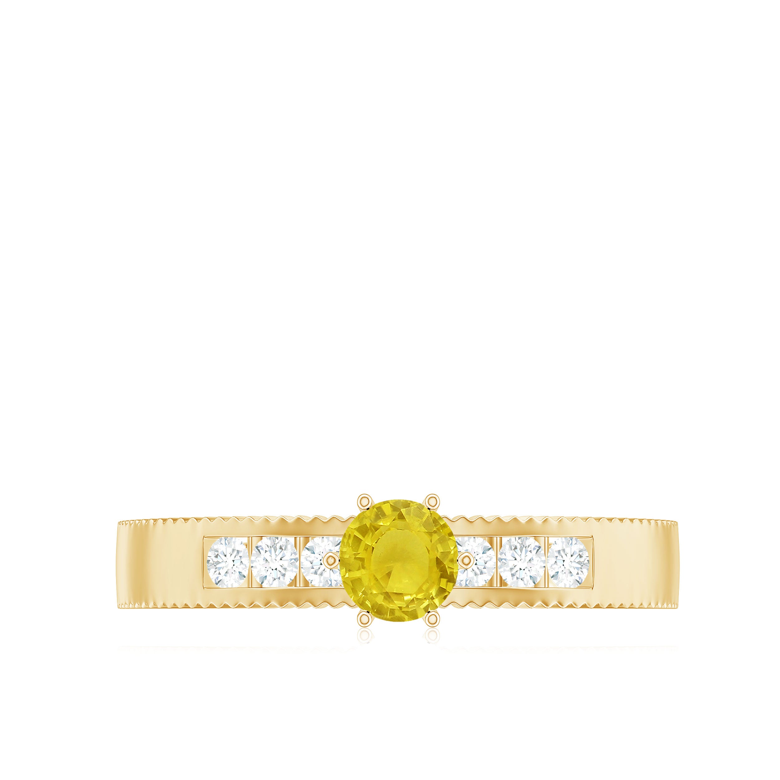 Genuine Yellow Sapphire Solitaire Band Ring with Diamond Yellow Sapphire - ( AAA ) - Quality - Rosec Jewels