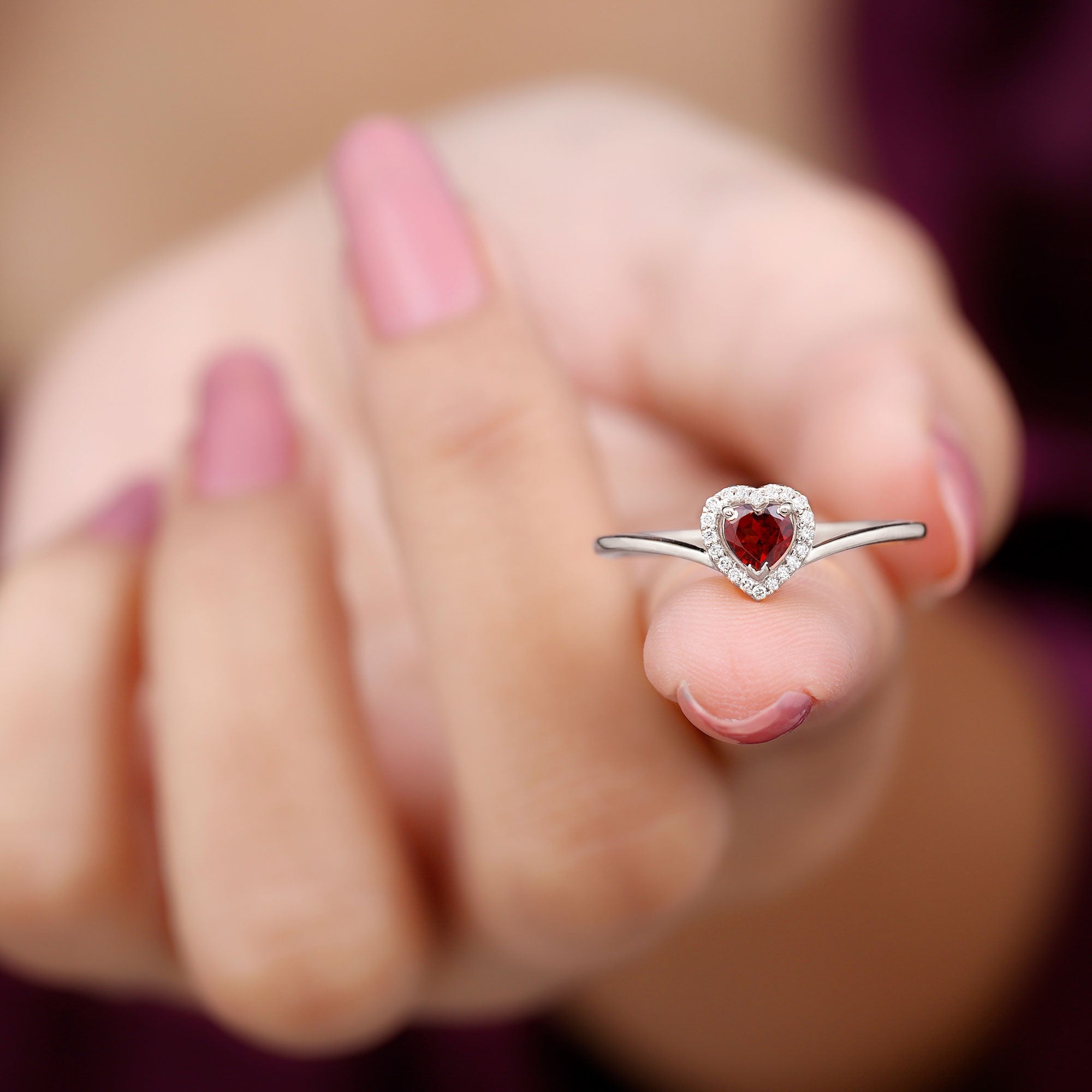 Herat Shape Garnet Promise Ring with Diamond Garnet - ( AAA ) - Quality - Rosec Jewels