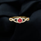 Criss Cross Shank Created Ruby and Diamond Halo Engagement Ring Lab Created Ruby - ( AAAA ) - Quality - Rosec Jewels