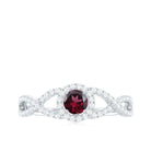 Criss Cross Shank Rhodolite and Diamond Halo Engagement Ring Rhodolite - ( AAA ) - Quality - Rosec Jewels