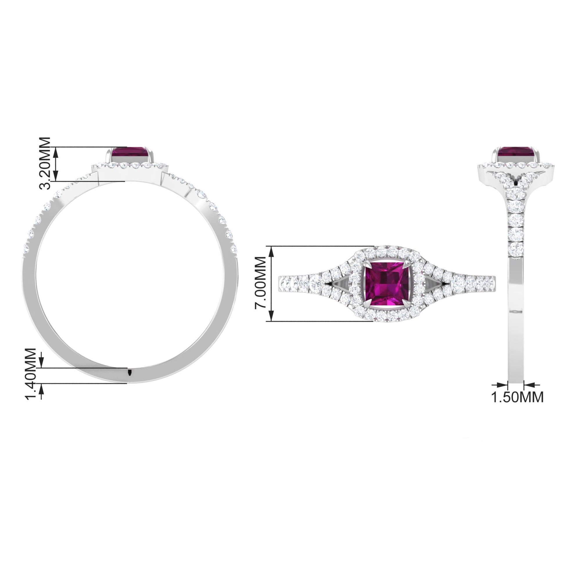 Rhodolite and Diamond Split Shank Engagement Ring Rhodolite - ( AAA ) - Quality - Rosec Jewels