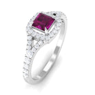 Rhodolite and Diamond Split Shank Engagement Ring Rhodolite - ( AAA ) - Quality - Rosec Jewels