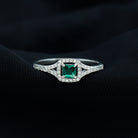 Princess Cut Lab Grown Emerald Designer Ring with Diamond Split Shank Lab Created Emerald - ( AAAA ) - Quality - Rosec Jewels