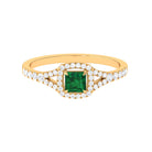 Princess Cut Lab Grown Emerald Designer Ring with Diamond Split Shank Lab Created Emerald - ( AAAA ) - Quality - Rosec Jewels