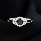 Black Spinel and Diamond Flower Engagement Ring with Split Shank Black Spinel - ( AAA ) - Quality - Rosec Jewels