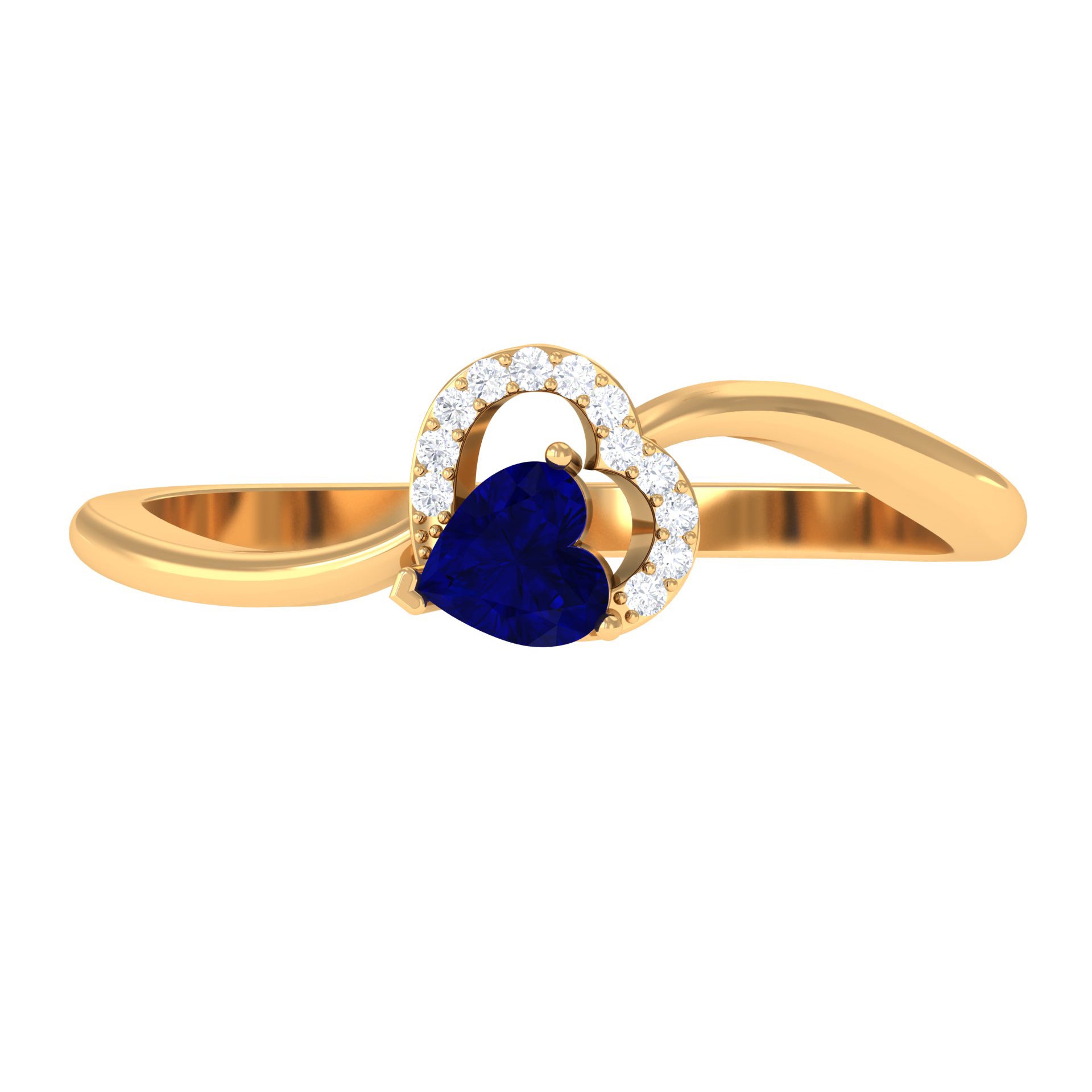 1/2 CT Blue Sapphire Heart Promise Ring with Diamond Blue Sapphire - ( AAA ) - Quality - Rosec Jewels