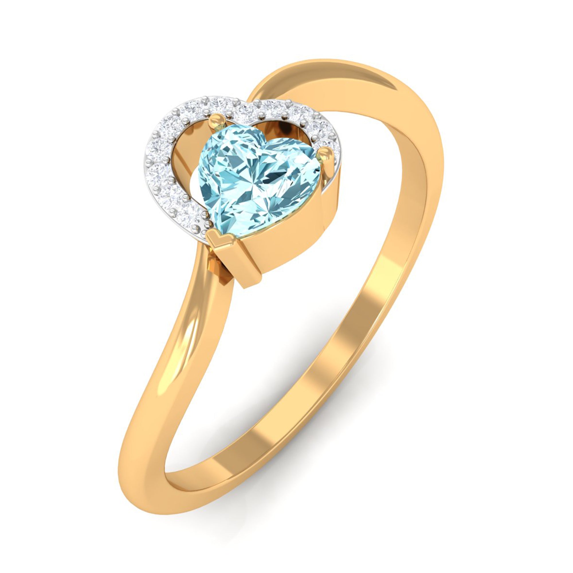 1/4 CT Aquamarine Heart Promise Ring with Diamond Aquamarine - ( AAA ) - Quality - Rosec Jewels