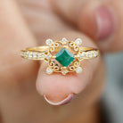 Antique Style Emerald and Diamond Engagement Ring with Beaded Detailing Emerald - ( AAA ) - Quality - Rosec Jewels