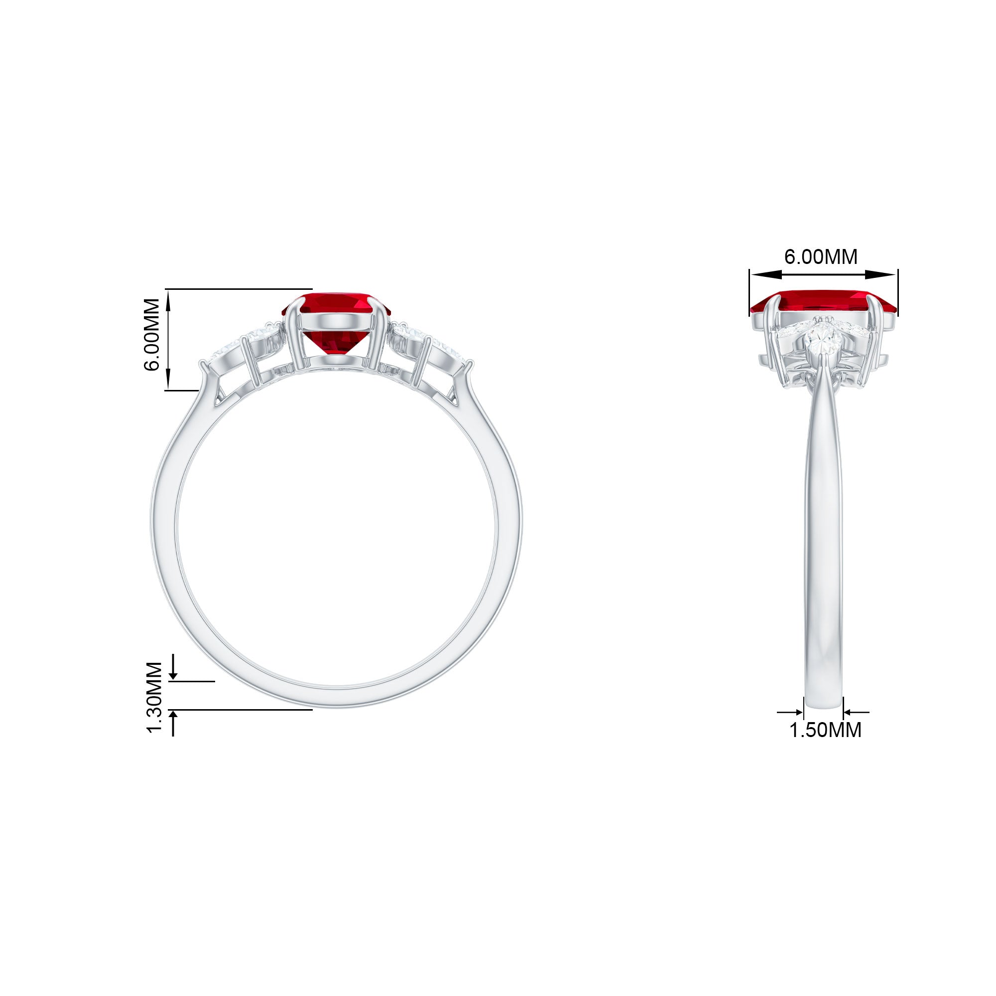 Claw Set Lab-Created Ruby Solitaire Ring with Marquise Diamond Trio Lab Created Ruby - ( AAAA ) - Quality - Rosec Jewels