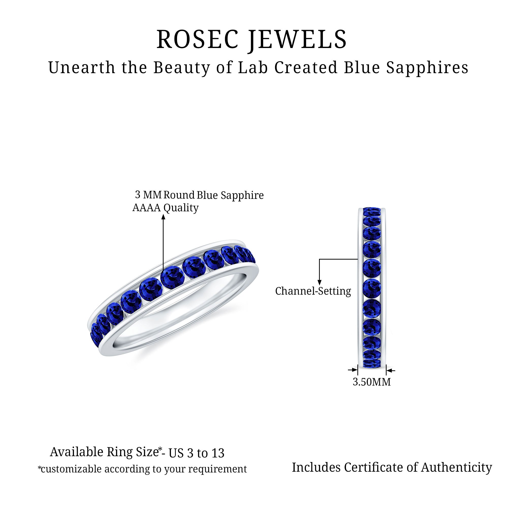 Round Created Blue Sapphire Full Eternity Ring in Channel Setting Lab Created Blue Sapphire - ( AAAA ) - Quality - Rosec Jewels