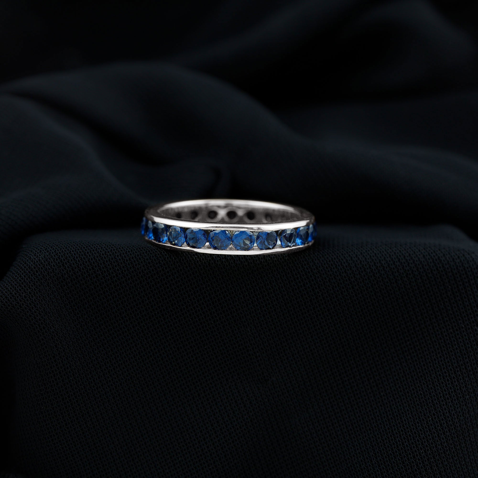 Round Created Blue Sapphire Full Eternity Ring in Channel Setting Lab Created Blue Sapphire - ( AAAA ) - Quality - Rosec Jewels