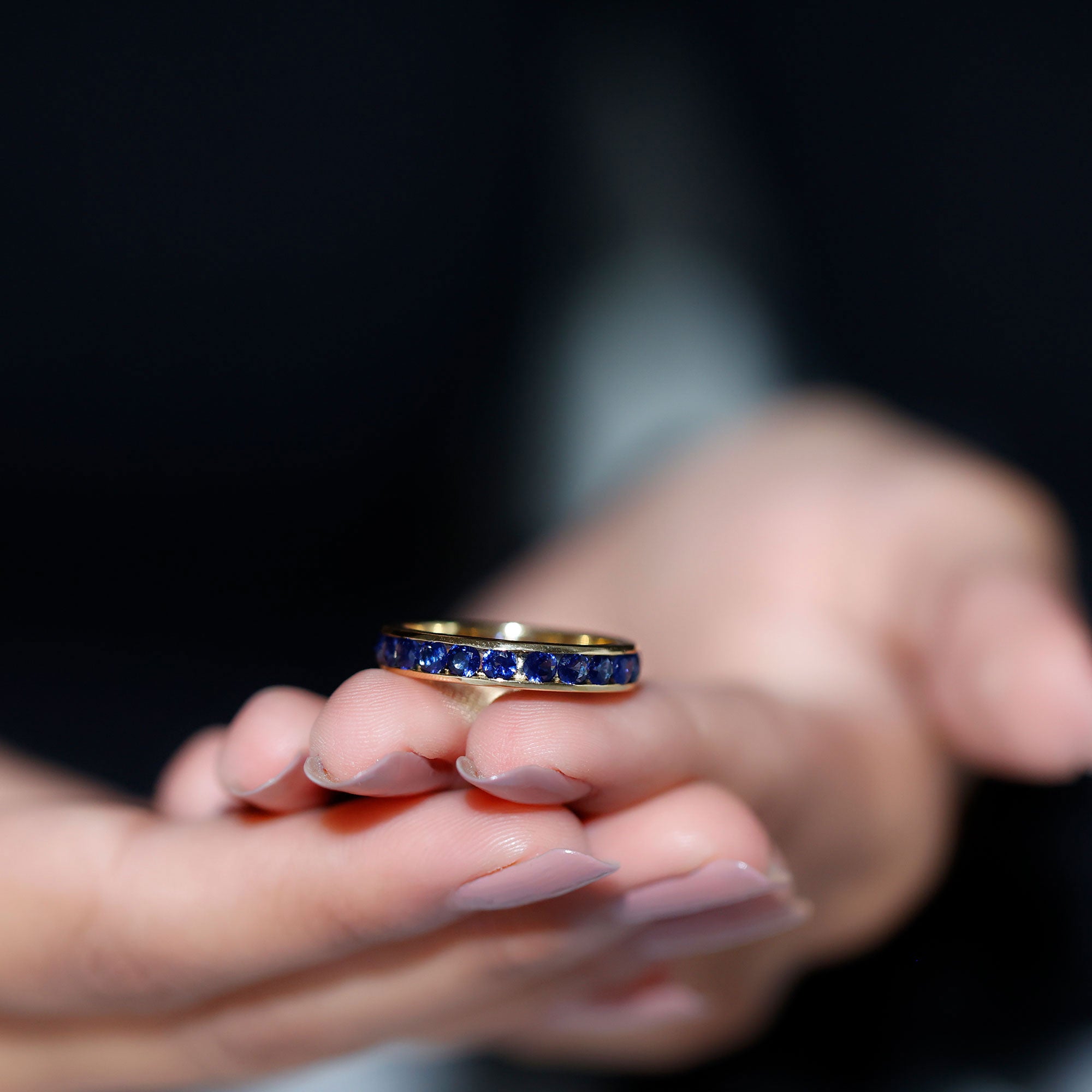 Round Created Blue Sapphire Full Eternity Ring in Channel Setting Lab Created Blue Sapphire - ( AAAA ) - Quality - Rosec Jewels