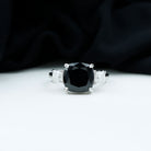 Cushion Cut Black Spinel Solitaire Engagement Ring with Moissanite Black Spinel - ( AAA ) - Quality - Rosec Jewels