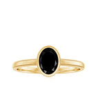 Simple Oval Cut Black Onyx Solitaire Ring in Bezel Setting Black Onyx - ( AAA ) - Quality - Rosec Jewels