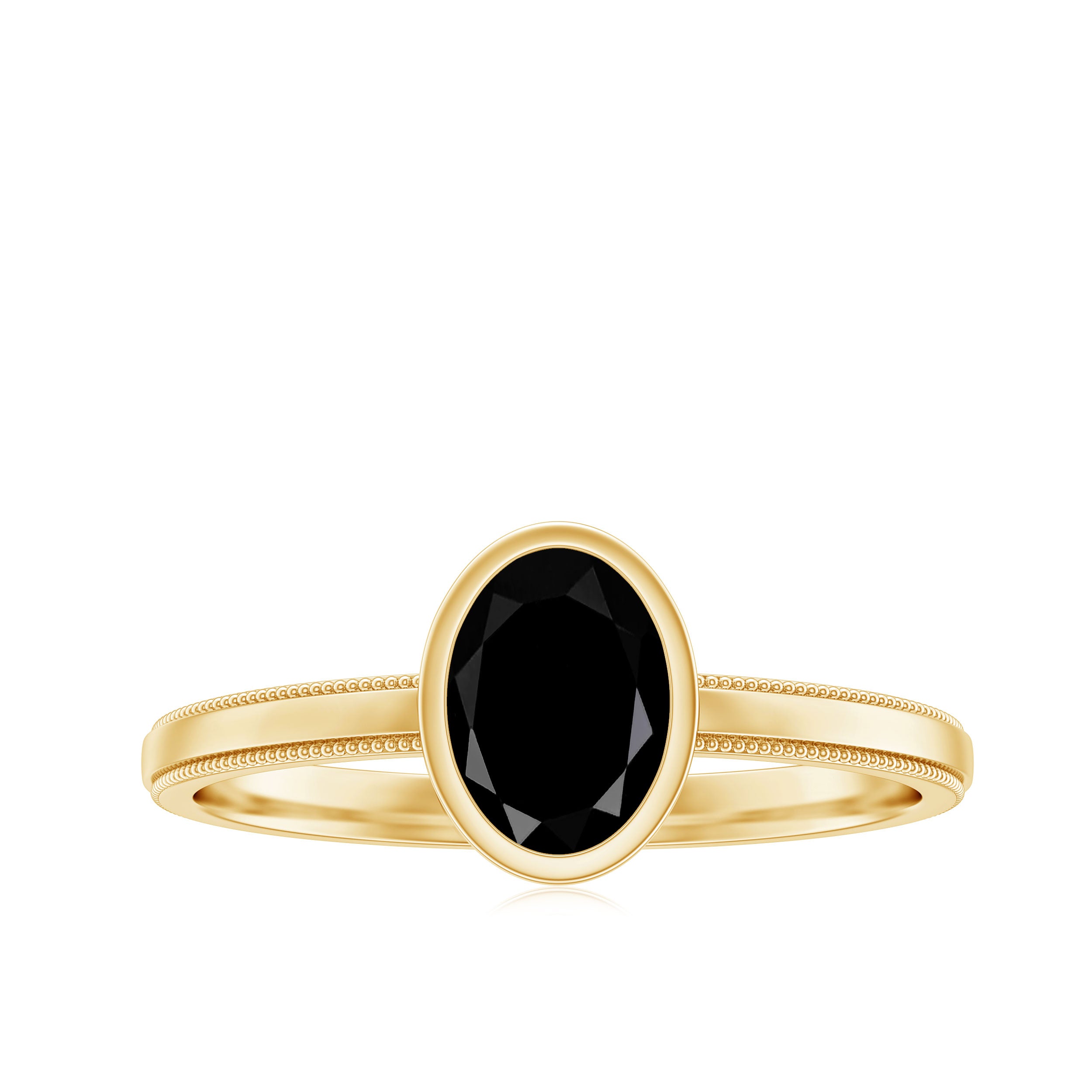 Simple Oval Cut Black Onyx Solitaire Ring in Bezel Setting Black Onyx - ( AAA ) - Quality - Rosec Jewels